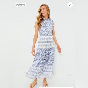 OLIPHANT Tuckernuck Exclusive Flora Blue Sleeveless Smocked Maxi Dress XL